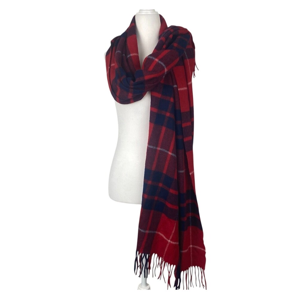 J Crew Scarf Womens 74x24 Red Tartan Plaid Wool